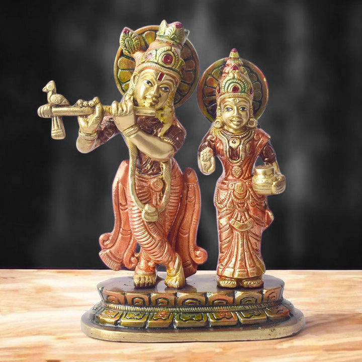 The 6.7 Inch The Divine Duo β Radha Krishna Idol of Sacred Love beautifully captures the eternal bond between Radha and Krishna, embodying the essence of divine love and spiritual connection. This intricately crafted idol depicts Radha and Krishna in a timeless and serene pose, with Krishna playing his flute and Radha standing gracefully by his side.