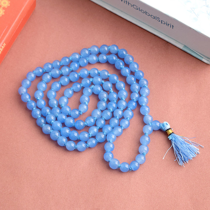 Premium Hakik Jap Mala with Blue Calcite Beads โ A Spiritual Meditation Mala for Calmness, Communication, and Emotional Healing. Indiaโs Premium Hakik Jap Mala Store - www.satvikstore.in