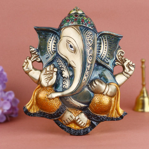 8.5 Inch Prepossessing Brass Ganesh Wall Hanging β Handcrafted Decorative Piece for Home Entrance, Vastu, and Spiritual Wall Decor. No.1 Brass Idol Store www.satvikstore.in