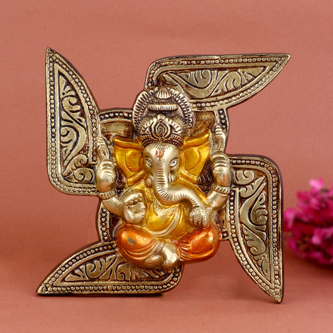 6.9 Inch Pure Brass Ganesh Wall Hanging β Exquisite Decorative Ganesha Face with Intricate Carving for Home and Temple Decor. No.1 Brass Idol Store www.satvikstore.in