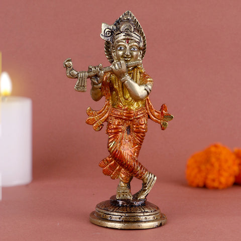 5.8 Inch Enchanting Krishna Brass Idol with exquisite detailing and traditional finish, ideal for home worship, spiritual dΓ©cor, and festive celebrations No.1 Brass Idol Store www.satvikstore.in