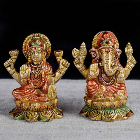 2.5 Inch Exquisite Brass Lakshmi Ganesha Idol β Perfect for Wealth, Wisdom & Festive Home Decor.No.1 Brass Idol Store www.satvikstore.in