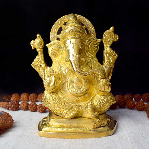 5.4 Inch Pure Brass Lord Ganesha Idol β Exquisitely Handcrafted Statue of Ganpati Ji for Home Temple, Symbolizing Wisdom, Prosperity, and New Beginnings. No.1 Brass Idol Store www.satvikstore.in