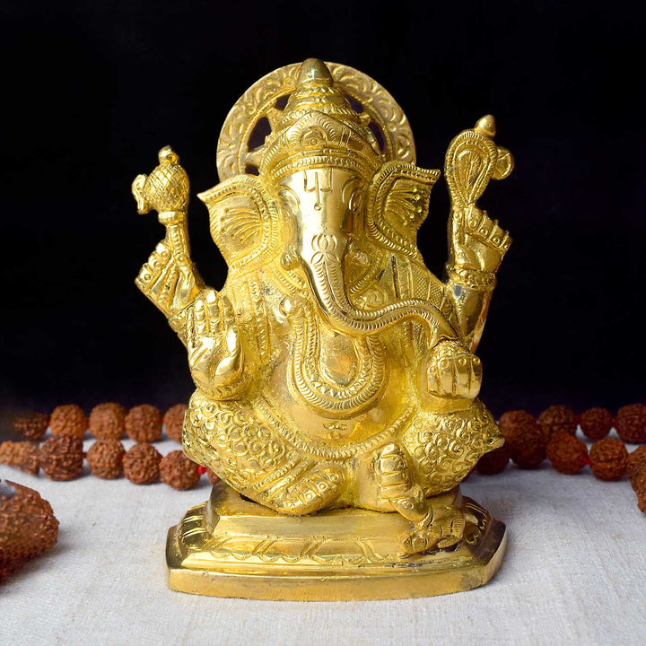 5.4 Inch Pure Brass Lord Ganesha Idol β Exquisitely Handcrafted Statue of Ganpati Ji for Home Temple, Symbolizing Wisdom, Prosperity, and New Beginnings. No.1 Brass Idol Store www.satvikstore.in