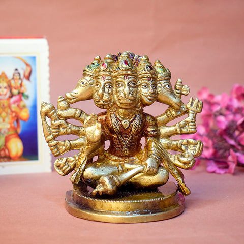 3.7 Inch Panchmukhi Hanuman Idol in brass with five-faced divine form and intricate detailing β ideal for protection, spiritual worship, and home temple dΓ©cor No.1 Brass Idol Store www.satvikstore.in