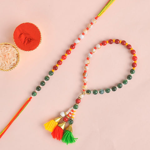 Designer Couple Rakhi Set for Bhaiya and Bhabhi with Roli Chawal and Ram Sita Stickers β Raksha Bandhan Gift Combo. Indiaβs Largest Brass Idols Brand - www.satvikstore.in