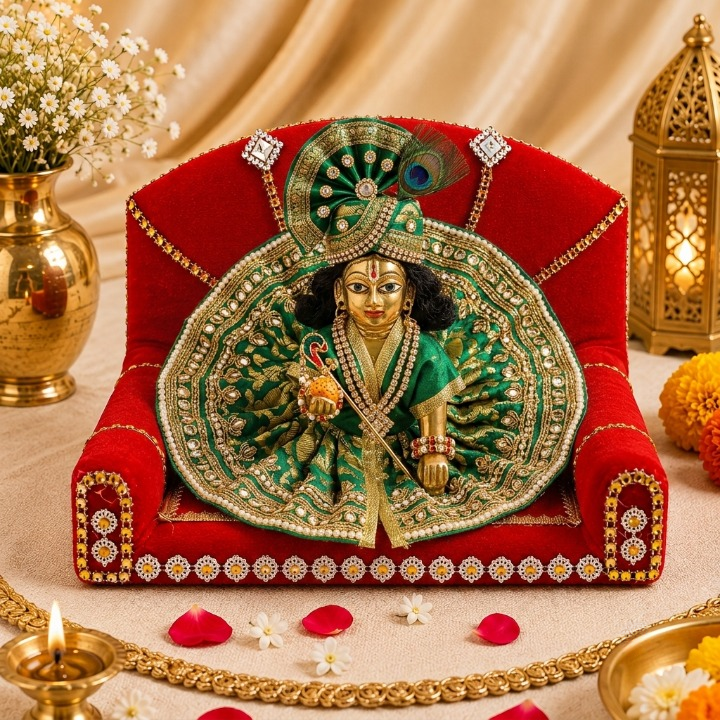 Laddu Gopal's Velvet Charisma: A Sacred Singhasan - Large