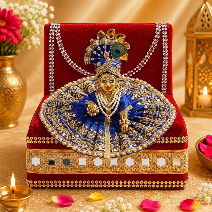 Divine Embrace: Laddu Gopal's Enchanting Velvet Sleeping Bed Small