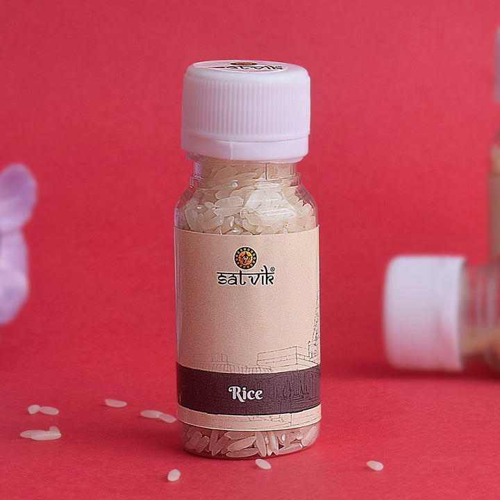 30 grams of rice for pooja (Chawal) is essential for performing sacred rituals, offering purity and sanctity during pooja ceremonies, symbolizing prosperity and good fortune – India’s Largest Pooja Accessories Brand – www.satvikstore.in