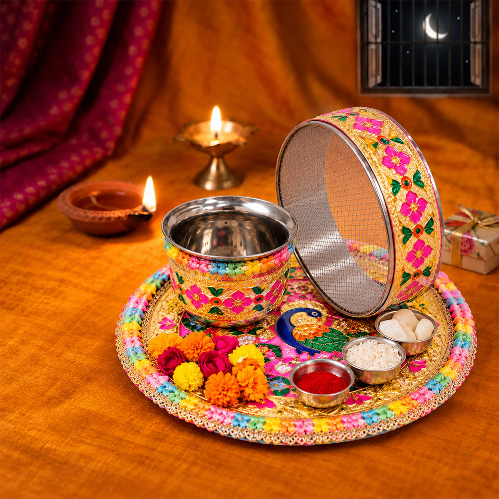 Opulent Gold Meenakari Karwa Chauth Thali Set