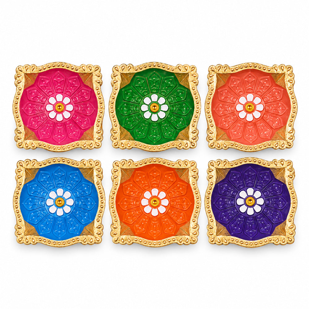 Shimmering Traditions Beautiful Clay Diyas for Diwali Set of 6