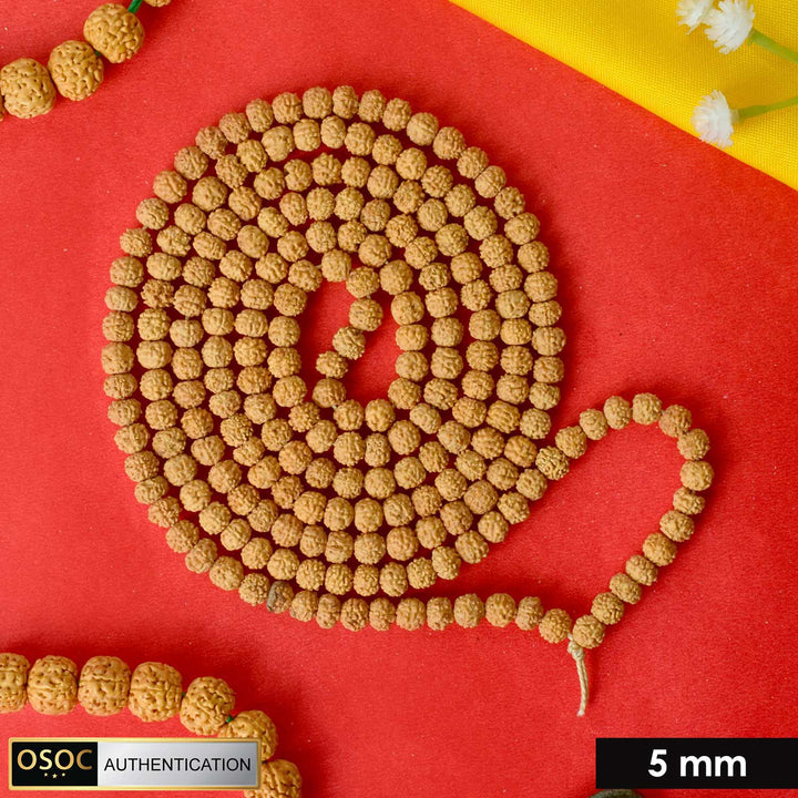 Semi Pathariya Rudraksha Mala with natural brown beads for meditation and spiritual chanting. India’s Premium Rudraksha Jap Mala Store- www.satvikstore.in