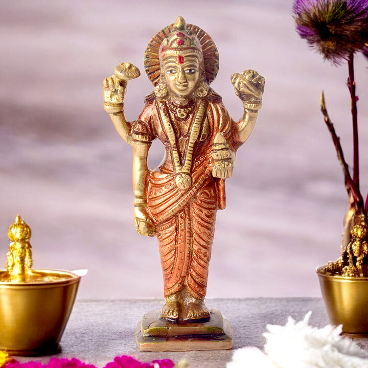 5.7 Inch Shree Dhanvantari Brass Statue with detailed craftsmanship, symbolizing health and healing β ideal for home temple, Ayurvedic spaces, and spiritual dΓ©cor No.1 Brass Idol Store www.satvikstore.in
