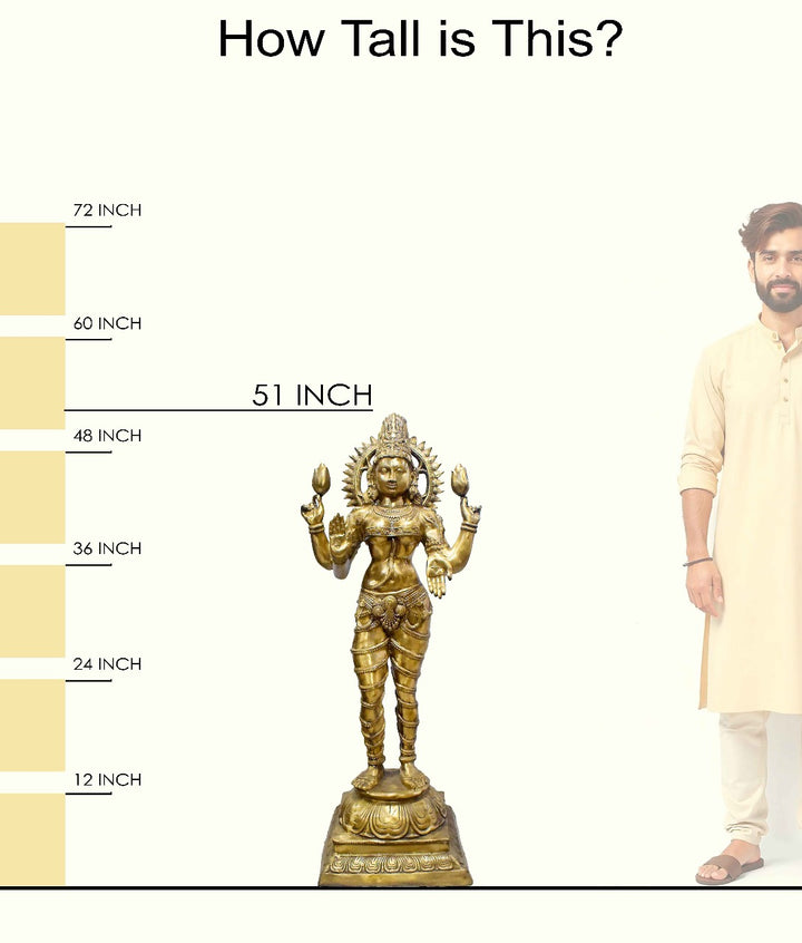 51 Inch Large Brass Standing Goddess Lakshmi Statue – Symbol of Wealth, Prosperity, and Divine Grace for Temple or Grand Home Decor. India's Largest Puja Accessories Brand - Satvik No. 1 Brass Idol Collection