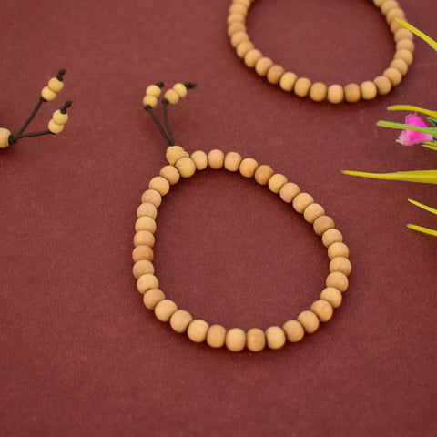 Elegant handcrafted White Chandan Bracelet made from pure white sandalwood beads, offering peace, emotional calm, and spiritual clarityβperfect for meditation, pooja, or daily wear. Indiaβs Largest Pooja Accessories Brand - www.satvikstore.in