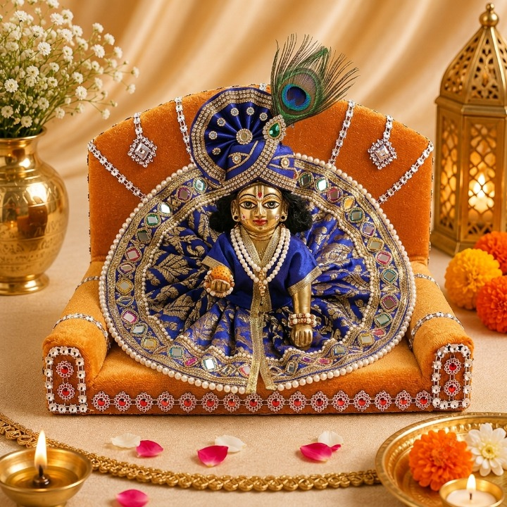 Laddu Gopal's Velvet Charisma: A Sacred Singhasan - Large