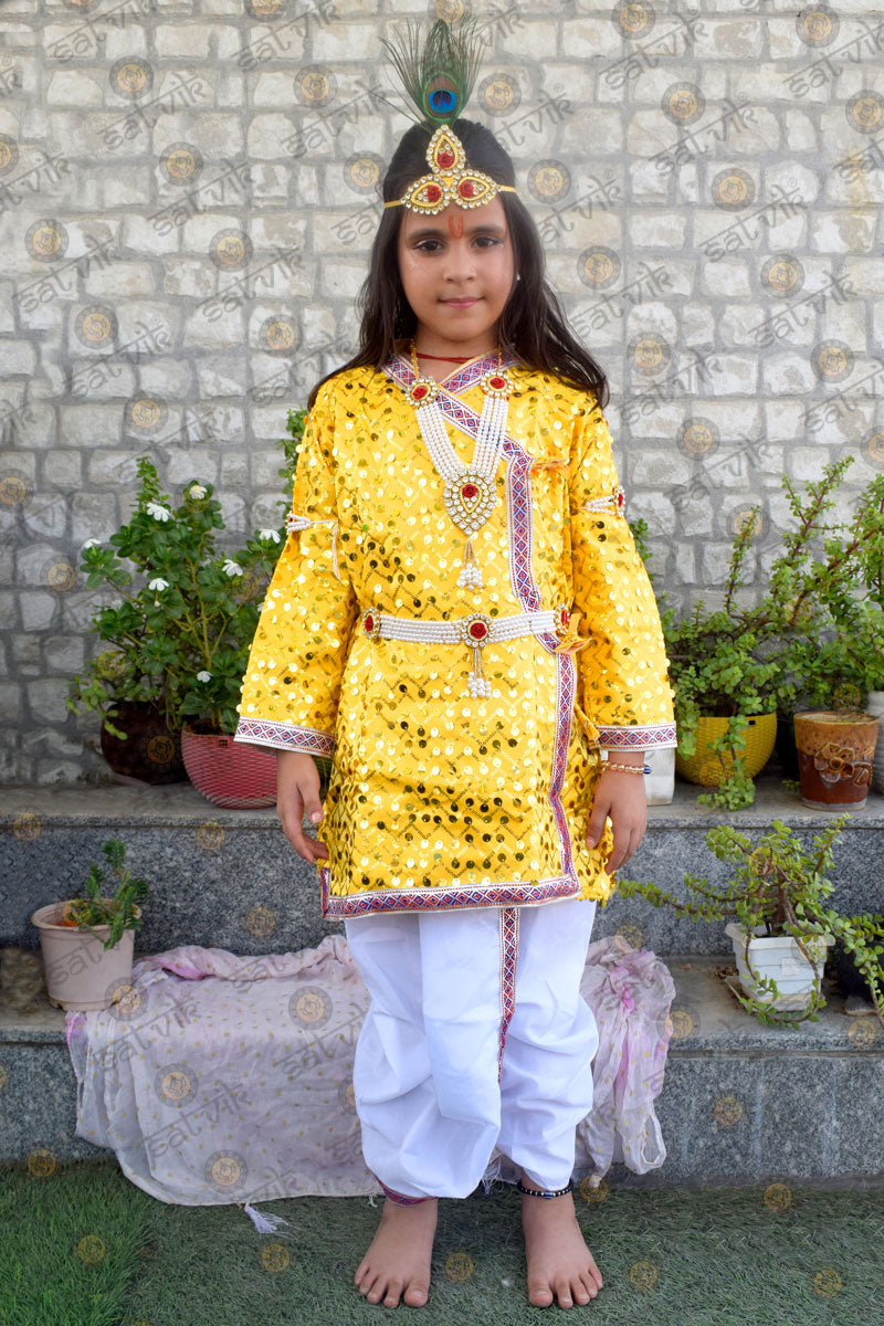 Yellow Krishna Dress β Sequin Embellished Outfit with Silver Border