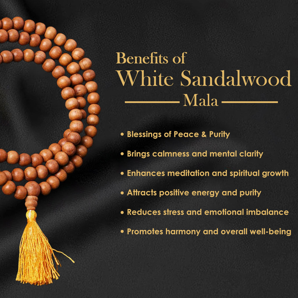 Certified 8mm 100% Original Authentic Mysore White Sandalwood (Chandan) thread Jap Mala