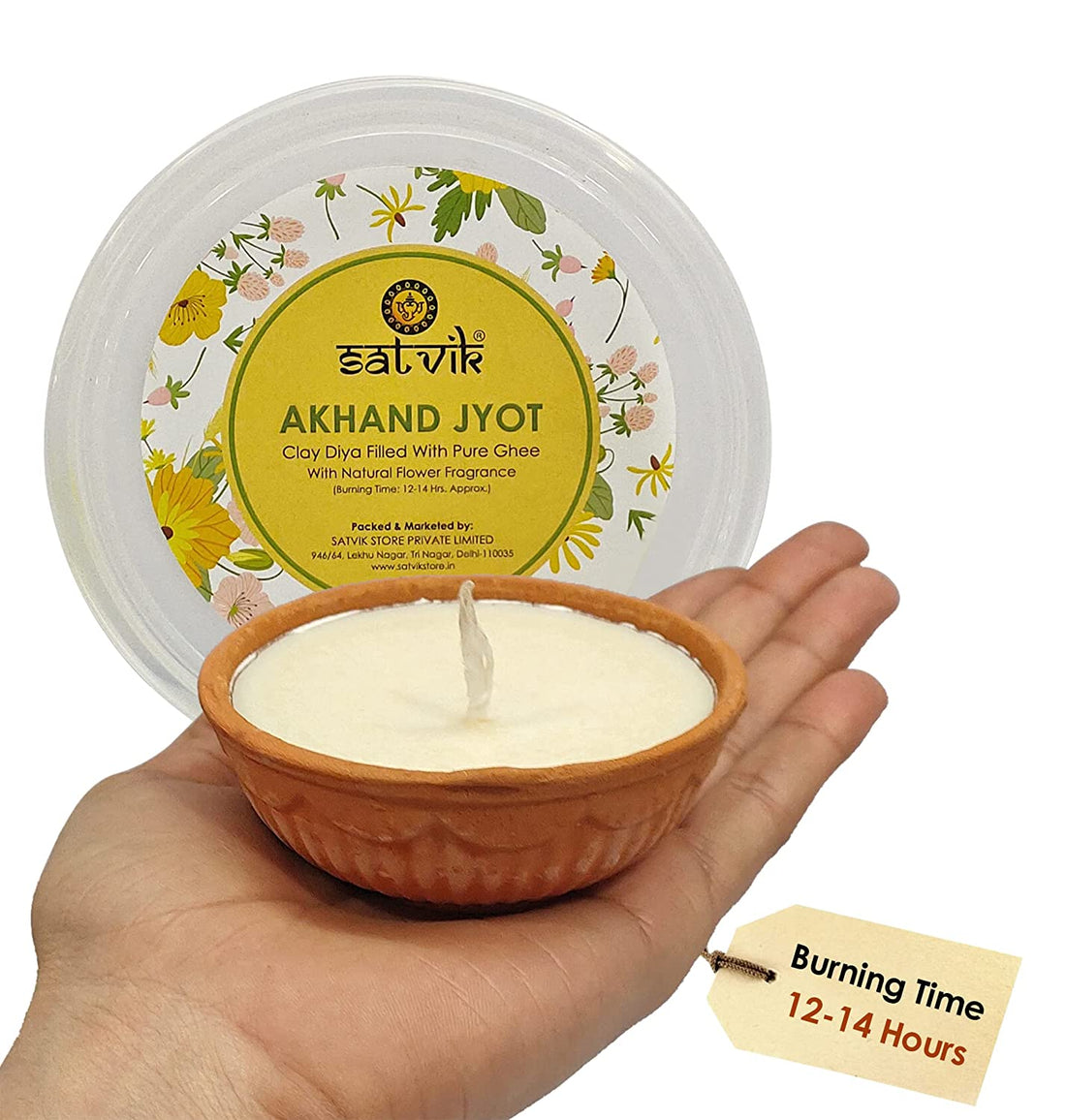 Pure Desi Ghee Akhand Jyot 12 to 14 Hours Burning Clay Diya Pack of 1