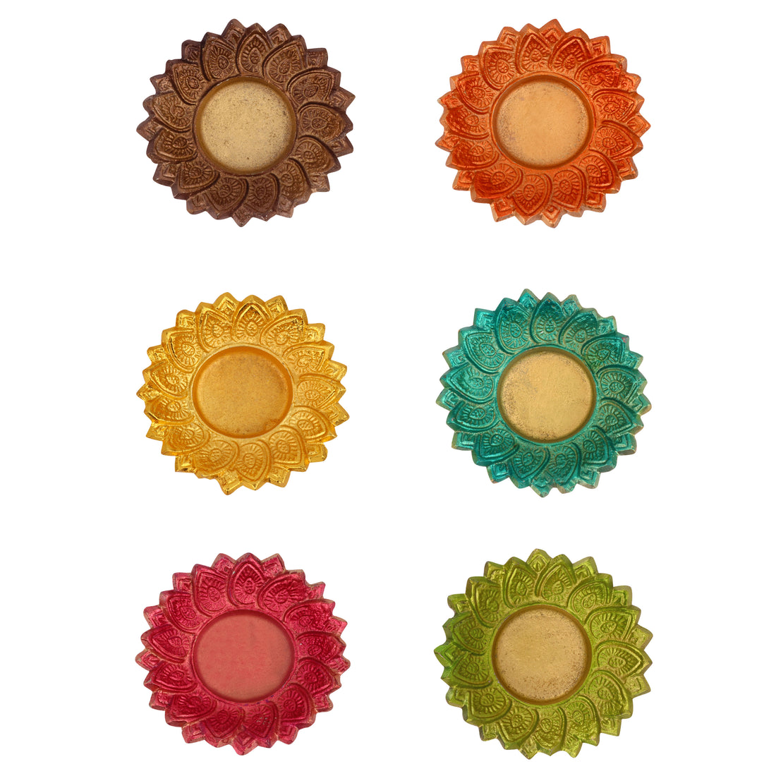 Designer Multicolor Floral Chakra Metal Diya