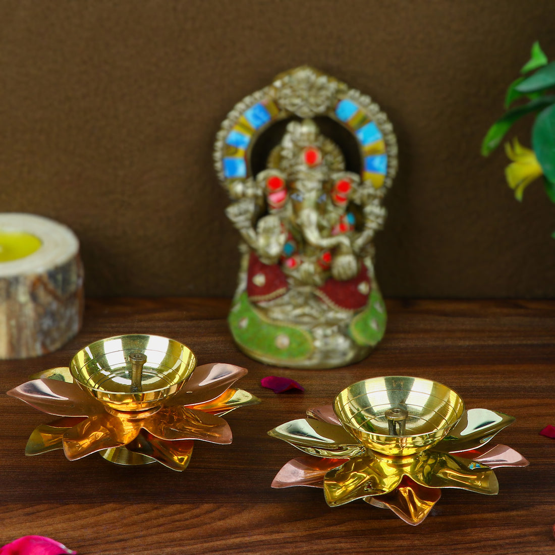 Alluring Brass Copper Lotus Kamal Diya (Small)