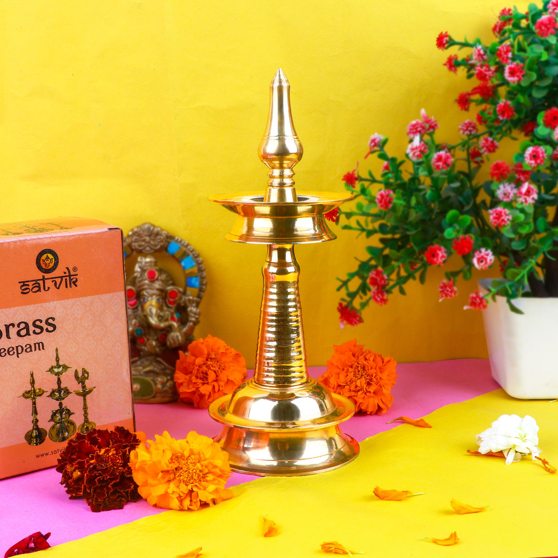 9 Inch Small Brass Kerala Diya. AKP NilaVilakku Deepam