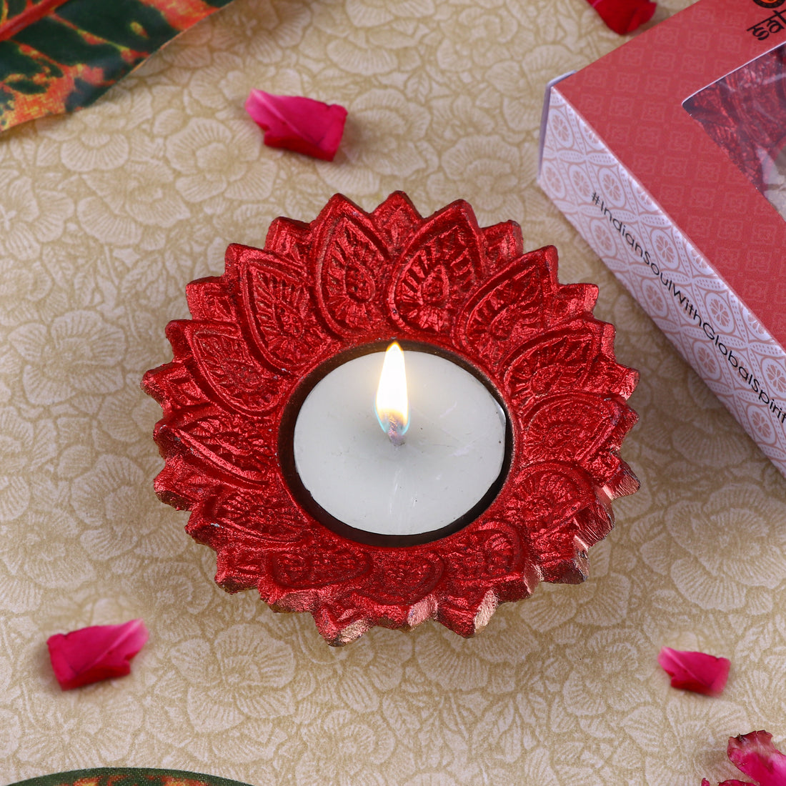 Designer Multicolor Floral Chakra Metal Diya