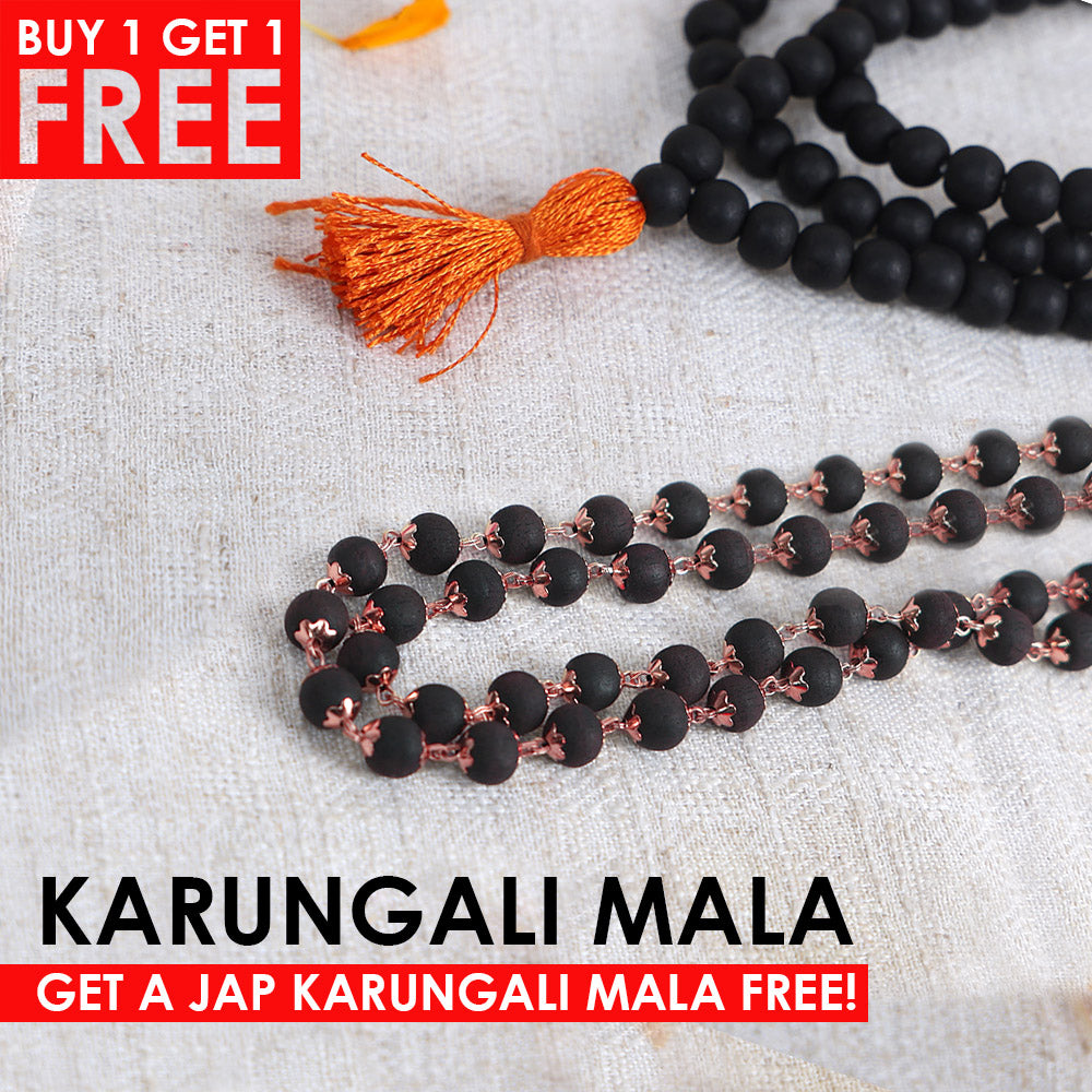 100% Original Govt. Certified 8mm Karungali Mala with Copper Capping for Spiritual Protection. India’s Largest Pooja Accessories Brand - www.satvikstore.in