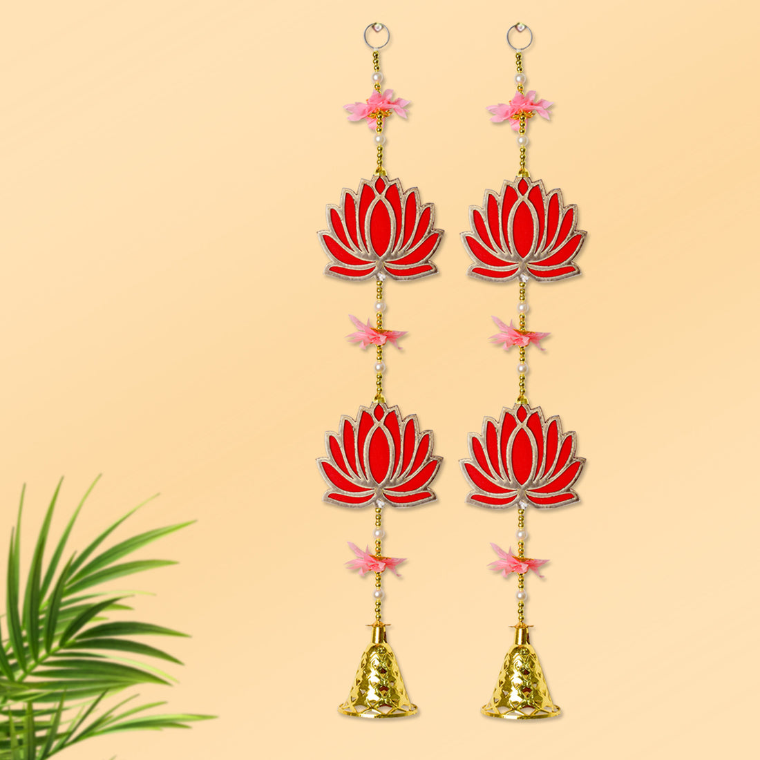 Attractive 2 Tier Lotus with Bells Wall Hanging Backdrop (1Pair Latkans) For Wall Decoration
