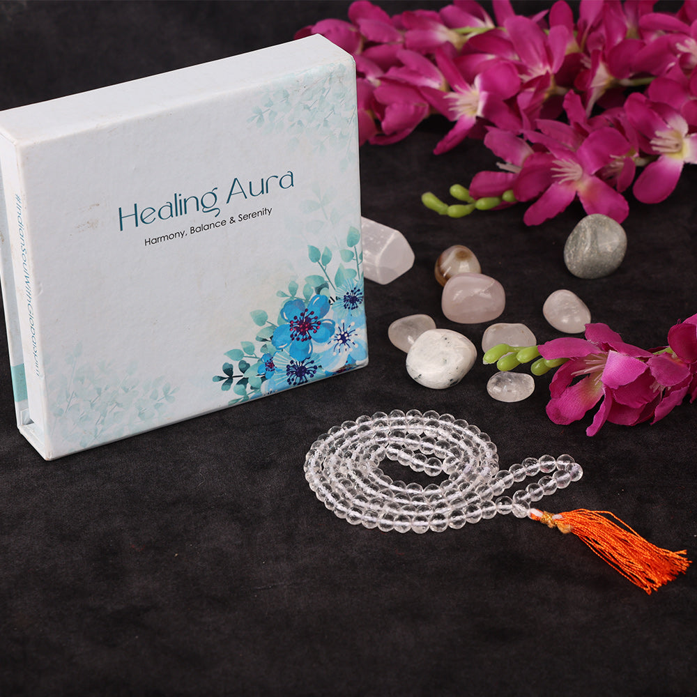 Sphatik Diamond Cut Clear Quartz Crystal 108 Beads Jaap Mala