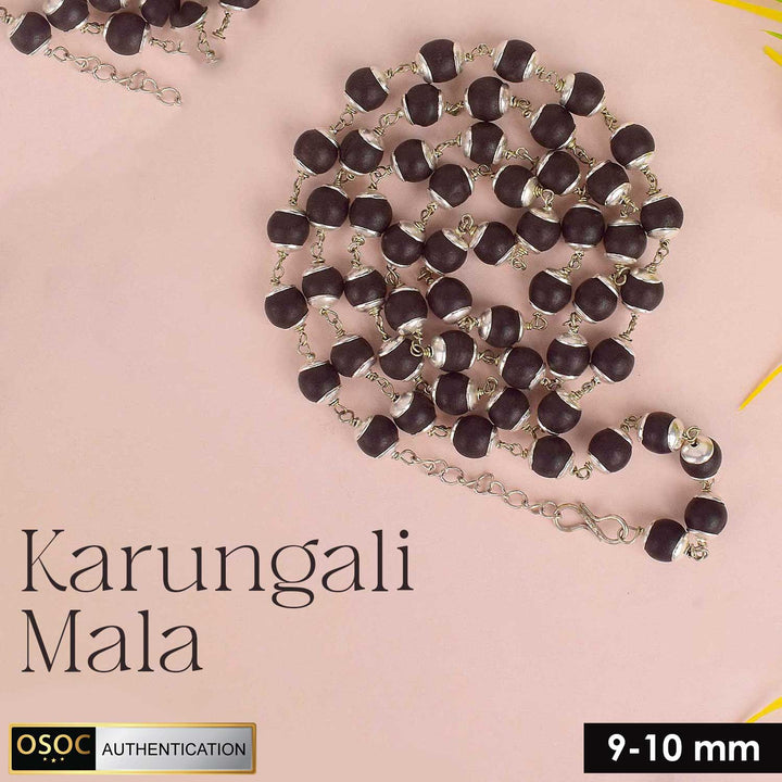 100% original government certified Karungali (Ebony Wood) mala with silver-plated metal caps for protection, grounding, and spiritual practices. 
India’s Premium Jap Mala Store - www.satvikstore.in
