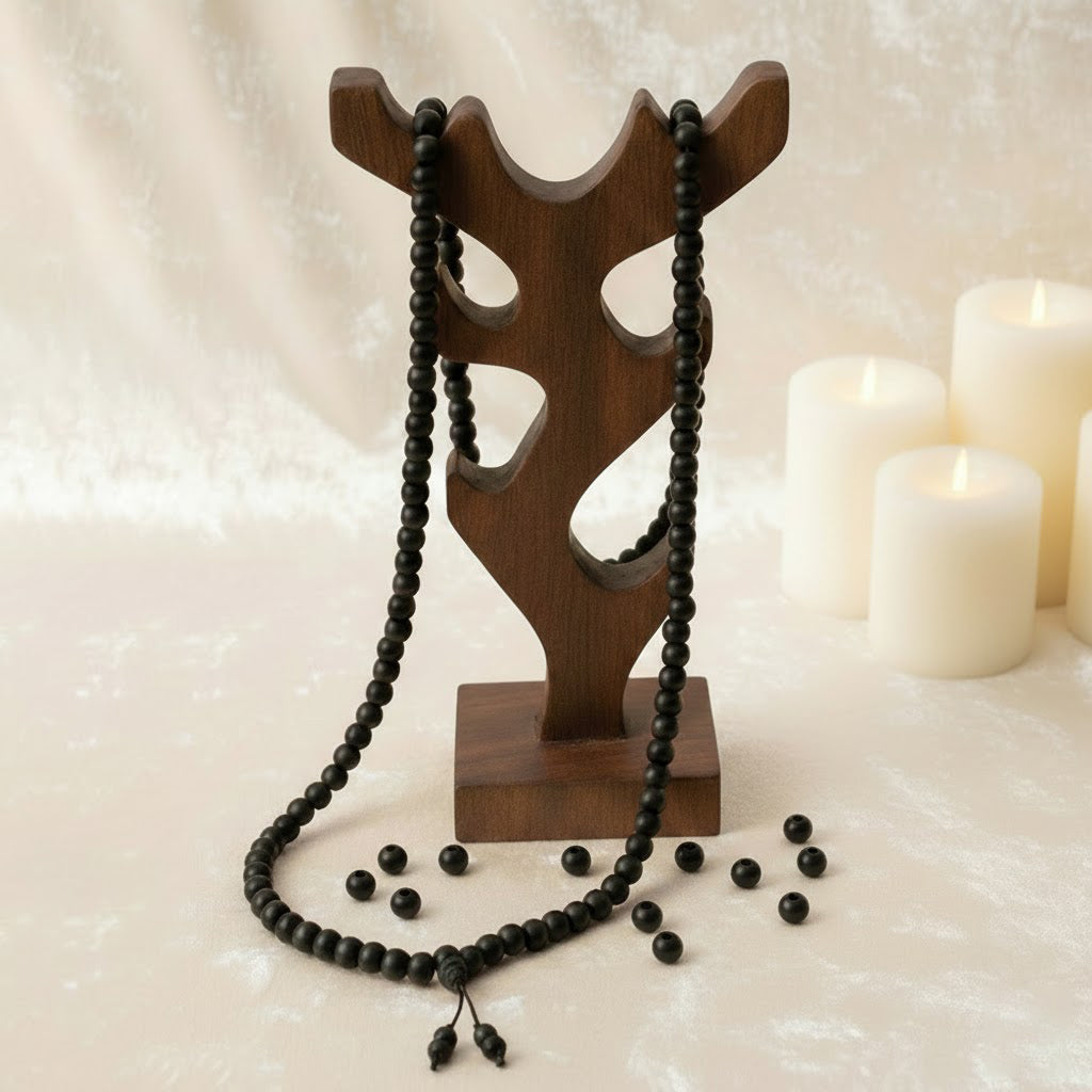 100% original and government certified 10 mm Karungali mala with matt finish and Sumeru bead, ideal for meditation, spiritual protection, and positive energy. India’s Premium Jap Mala Store - www.satvikstore.in
