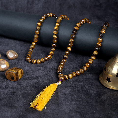 108 Beads Tiger Eye Crystal Jaap Mala for Protection, Strength, Confidence and Deep Meditation Practice. India’s Largest Pooja Accessories Brand – www.satvikstore.in