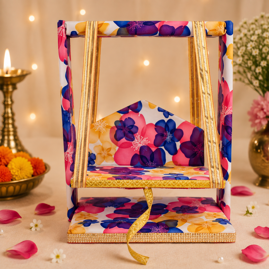 Divine Laddu Gopal Jhula with Floral Print