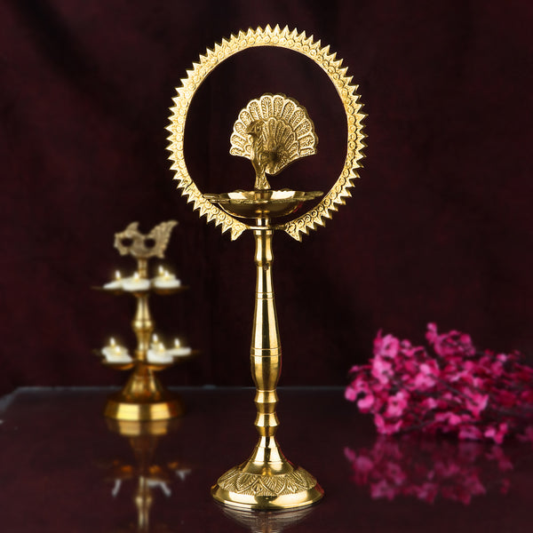 17 Inch Mor Kiran Style Brass Kerala Diya
