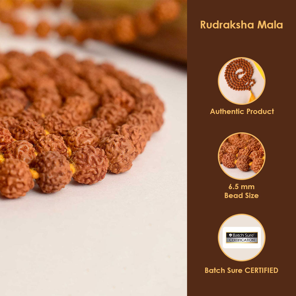 5 Mukhi Rudraksha Mala – 6mm Original Brown Beads for Spiritual Healing
