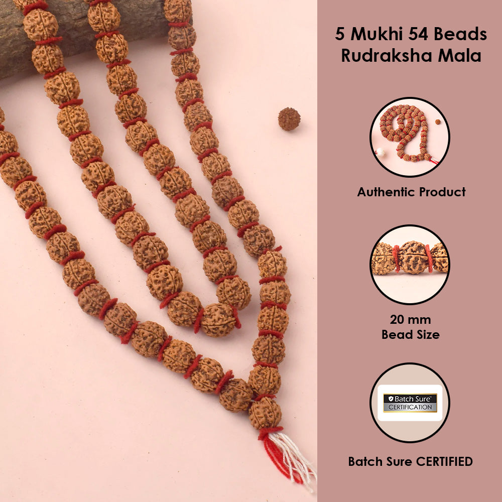 5 Mukhi Rudraksha Kantha Mala with 54 Beads Velvet Thread