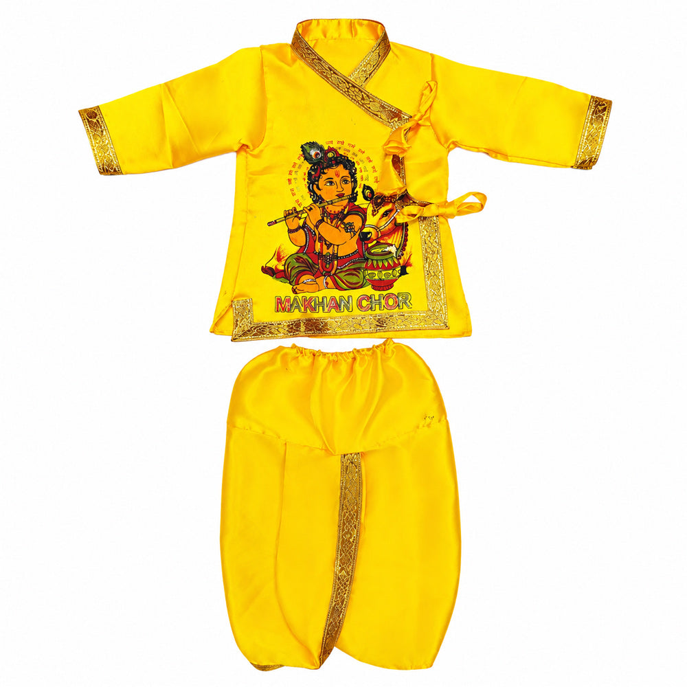 Size 2 Makhan Chor Yellow Krishna Dress with Golden Border
