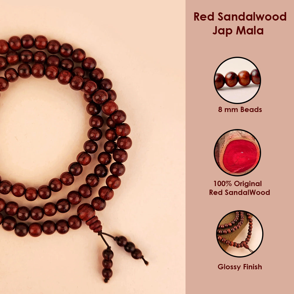 Certified 100% Original Authentic Pure Red Sandalwood Jap Mala (Andhra Pradesh)