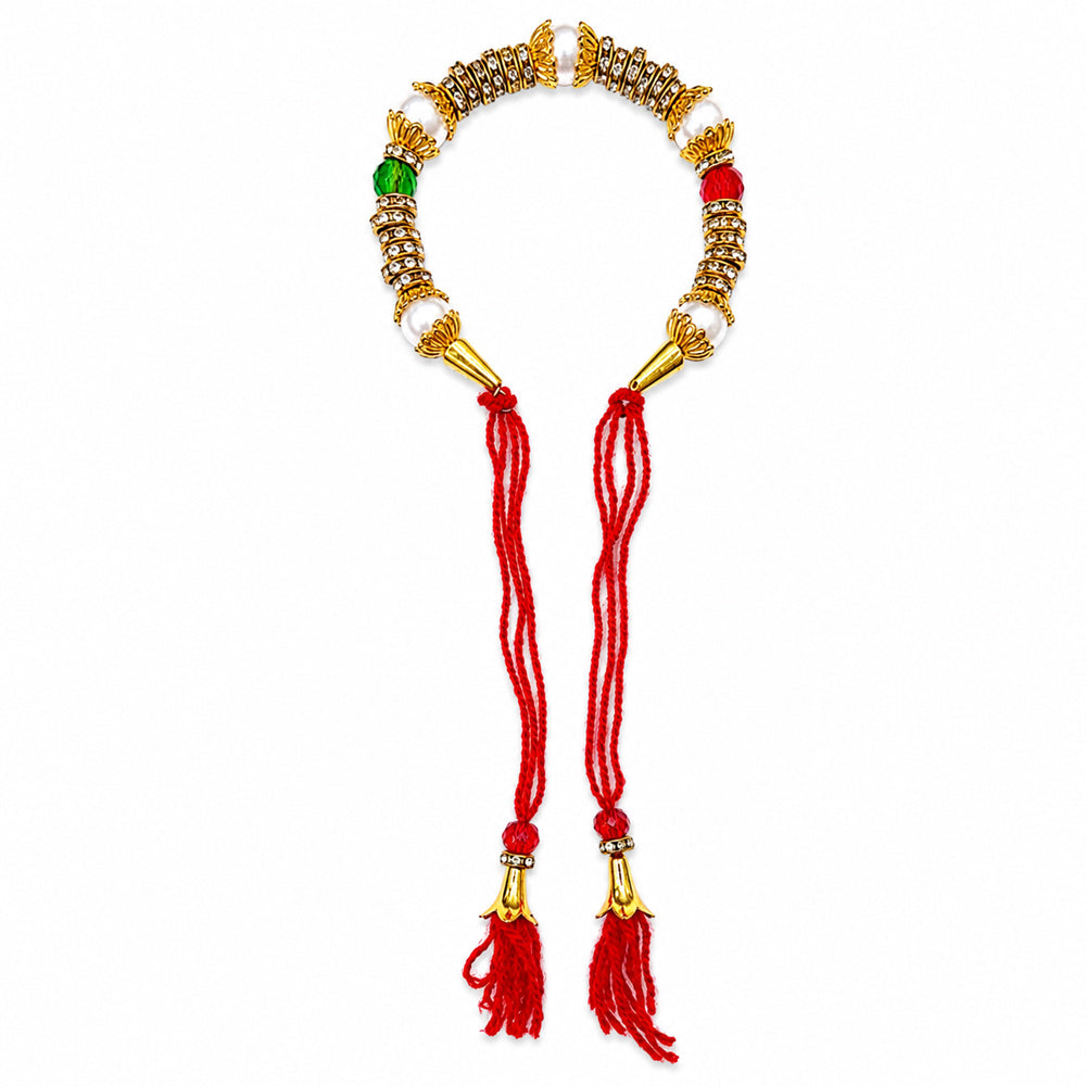 Handcrafted Traditional Pearl Gold Lumba Rakhi