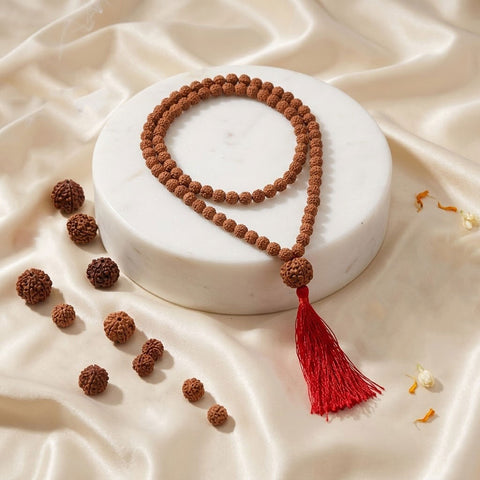 Pathariya Rudraksh Mala with 5 Mukhi Sumeru Bead