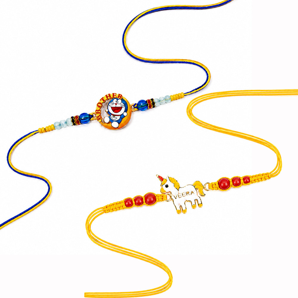 Handcrafted Unicorn Veera and Doraemon Kids Rakhi (Set of 2)