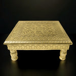 Elevated Artistry: Embossed Pattern Wooden Chowki