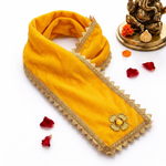 Premium Yellow Velvet Ganpati Patka with Gold Trim 15 Inch