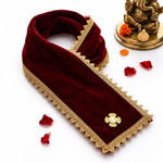 Maroon Velvet Ganpati Idol Patka with Zigzag Gold Border - 22 Inch