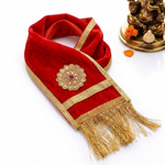 Designer Red Velvet Ganpati Idol Patka with Gold Tassels