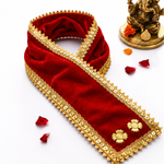 Red Velvet Twin Flower Ganpati Idol Patka with Sequin Lace