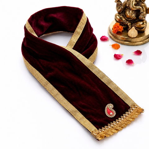 Designer Velvet Maroon Ganpati Idol Patka - 32 Inch