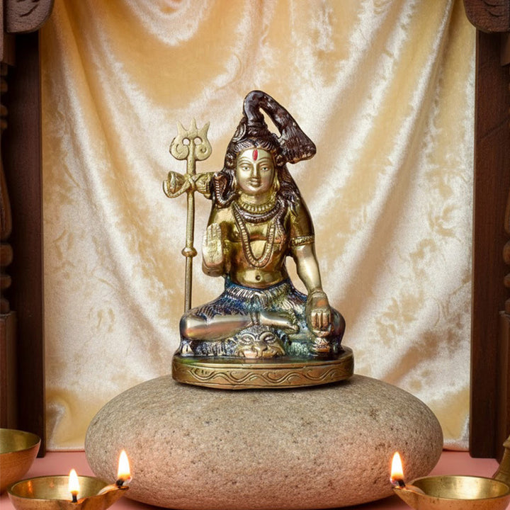 Beautifully crafted 6.2 Inch Brass Shiv Idol featuring Lord Shiva in a peaceful meditative form, ideal for pooja rooms and sacred spaces. No.1 Brass Idol Store www.satvikstore.in 