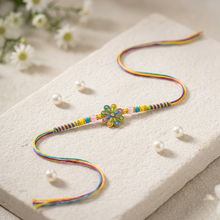Multicolor Enamel Flower and Crystal Kids Rakhi
